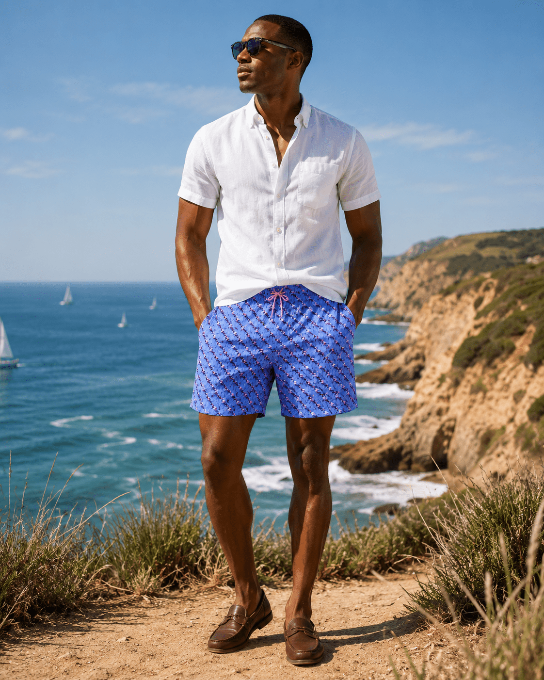 Flamingo Flock Swim Trunks - Blue - Buoy & Boat - Swim Trunks - Blue