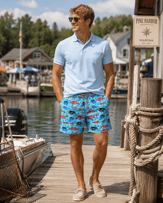 Fish Swim Trunks - Aqua - Buoy & Boat - Swim Trunks - Aqua