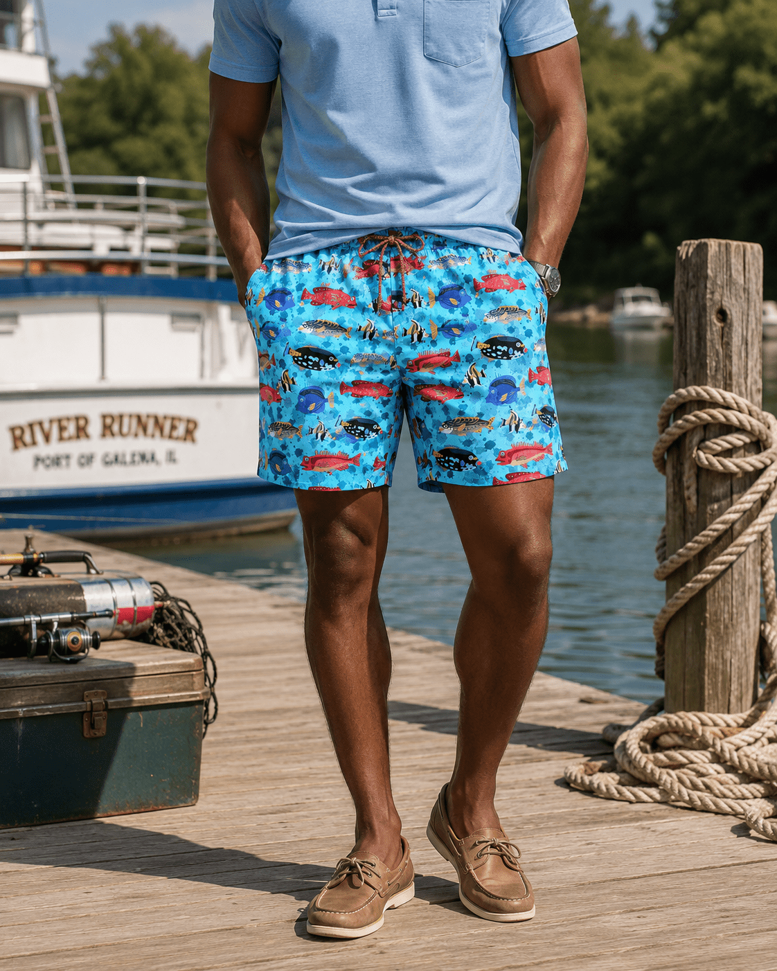Fish Swim Trunks - Aqua - Buoy & Boat - Swim Trunks - Aqua