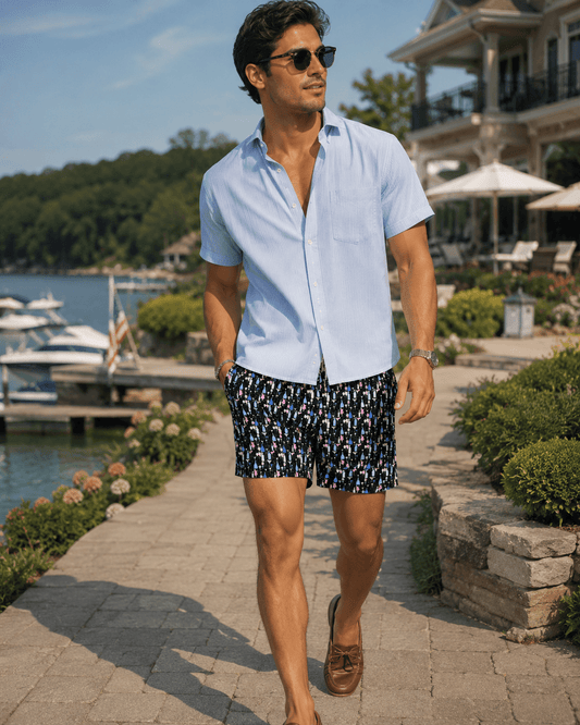 Bottles and Glasses Swim Trunks - Black - Buoy & Boat - Swim Trunks - Black