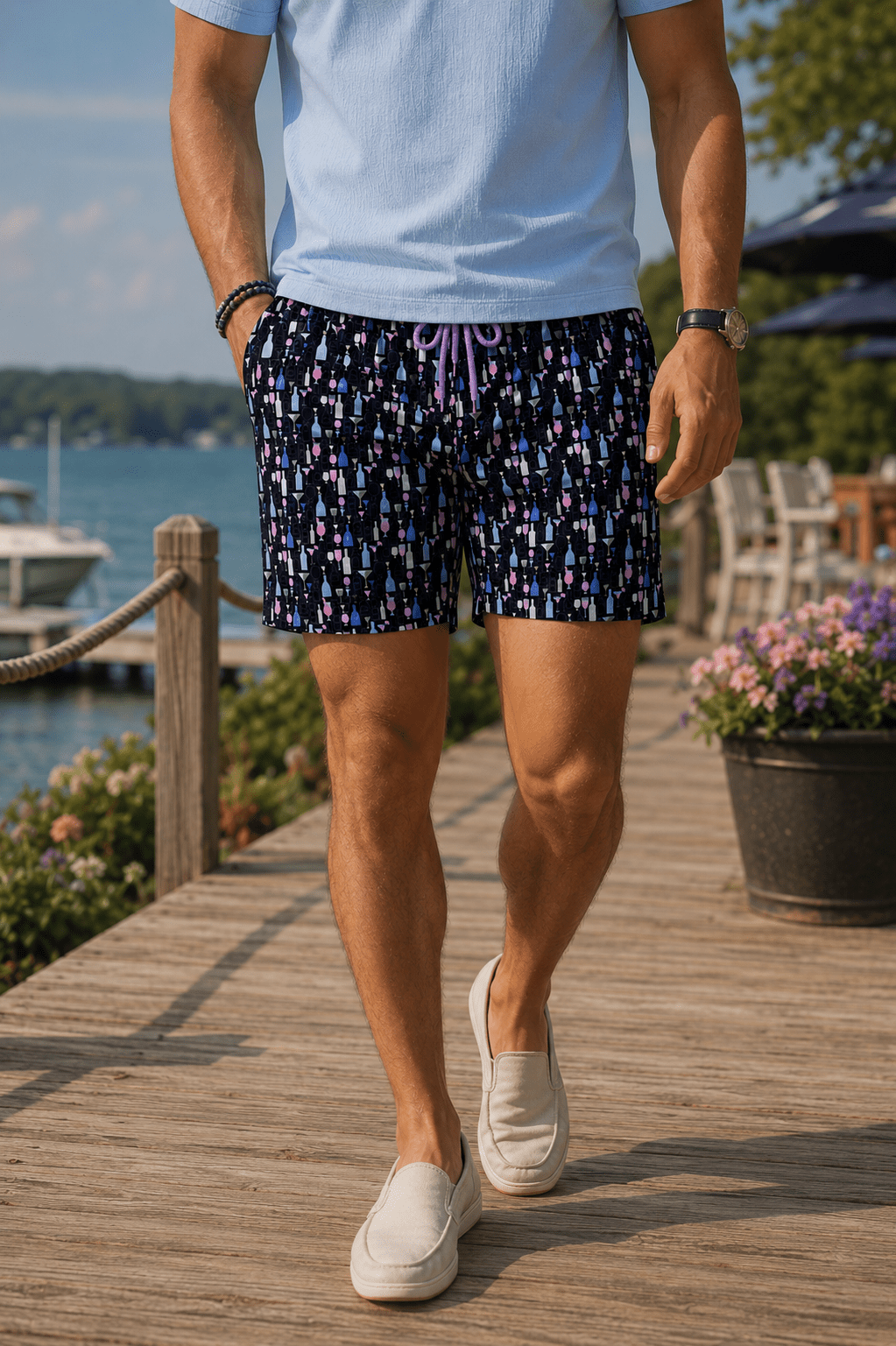 Bottles and Glasses Swim Trunks - Black - Buoy & Boat - Swim Trunks - Black