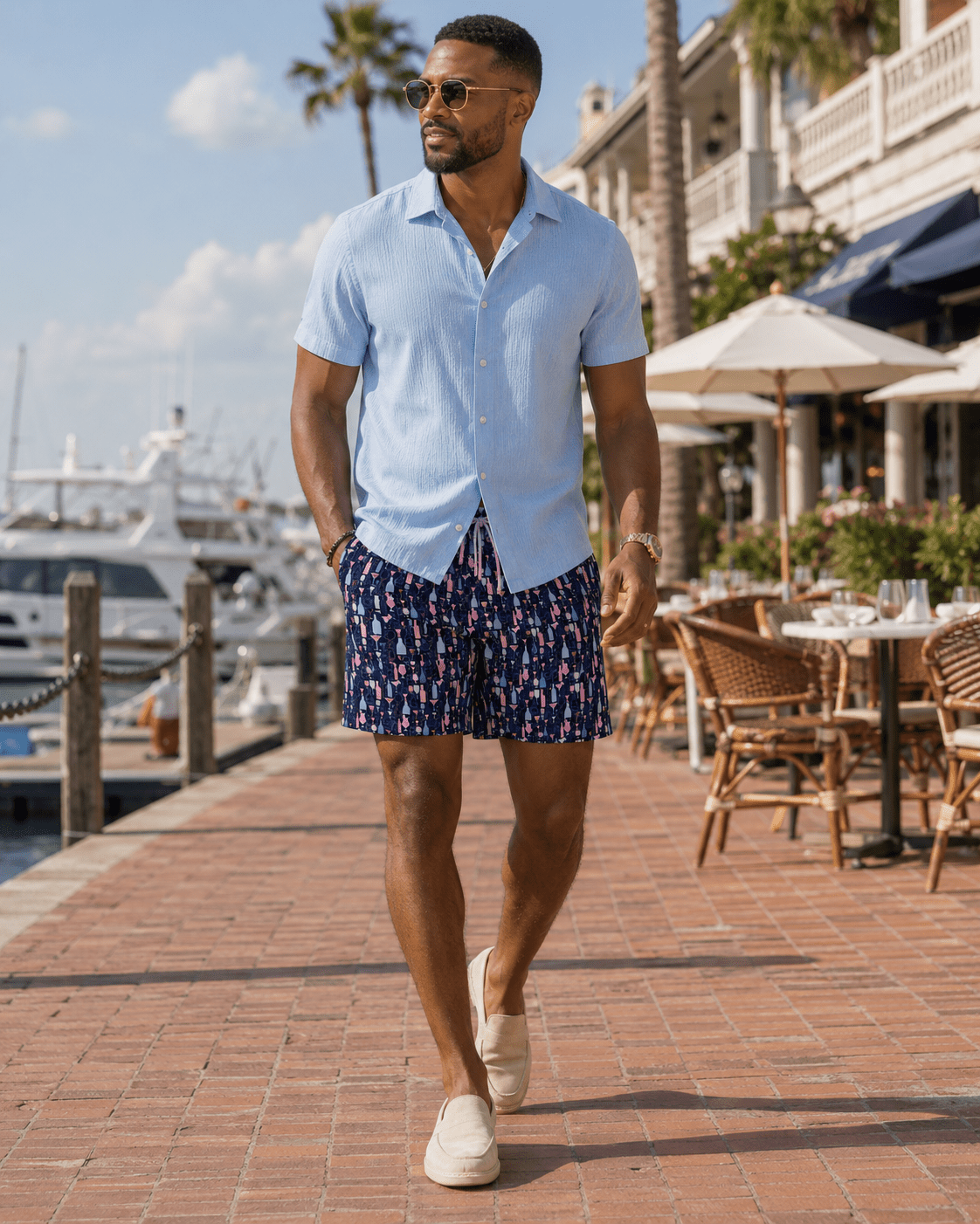 Bottles and Glasses Swim Trunks - Navy - Buoy & Boat - Swim Trunks - Navy