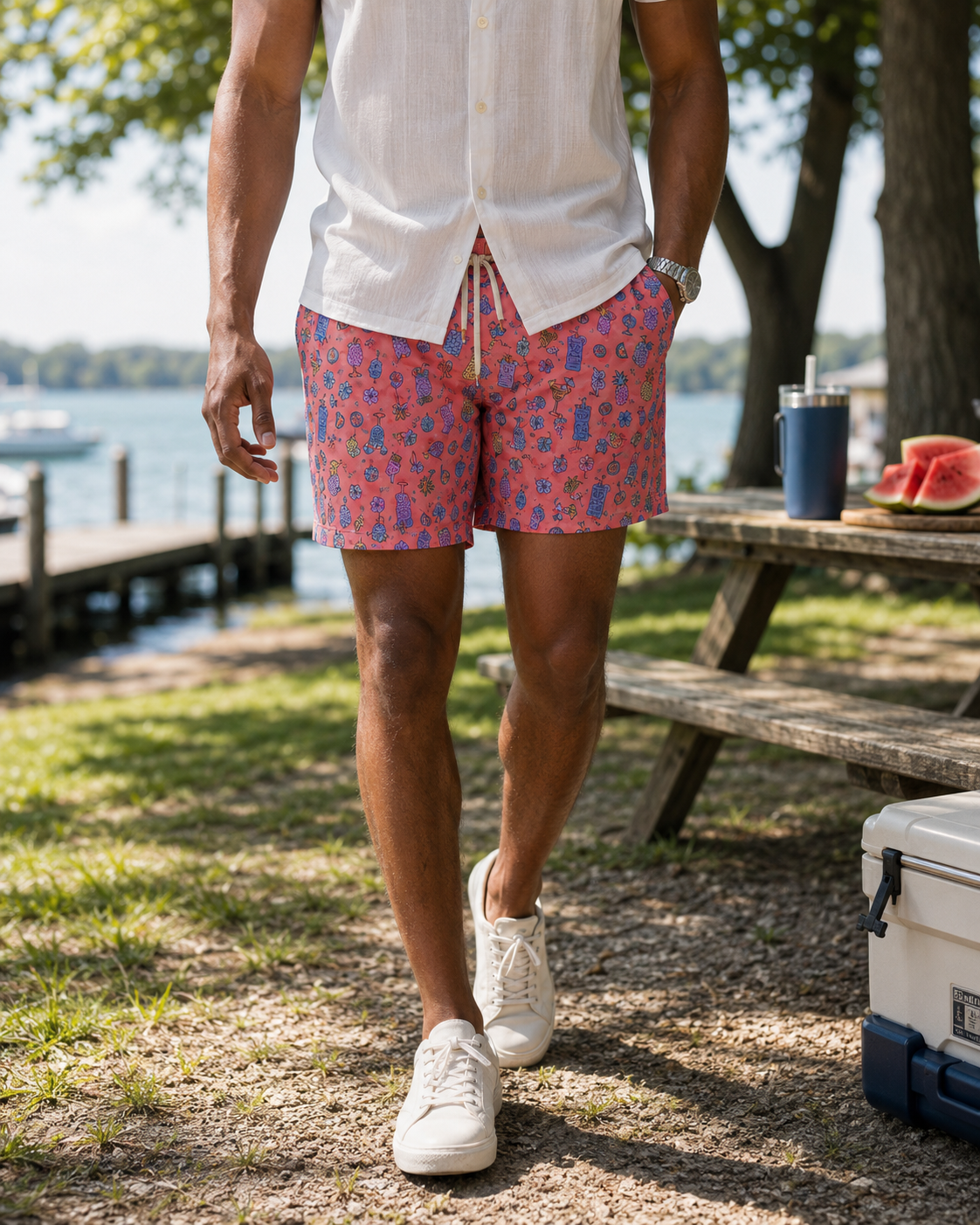 Tropical Drink Swim Trunks - Melon - Buoy & Boat - Swim Trunks - Coral