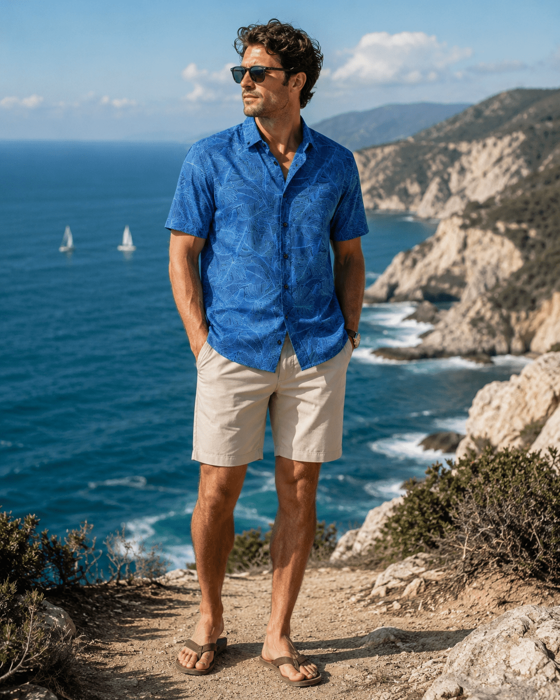 Deep Leaves Woven Shirt - Buoy & Boat - Short Sleeve Woven - Blue