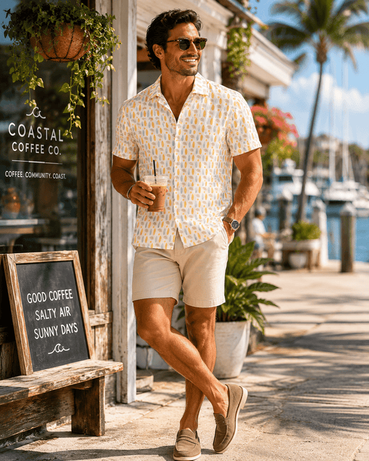 Surfboard Woven Shirt - Buoy & Boat - Short Sleeve Woven - White