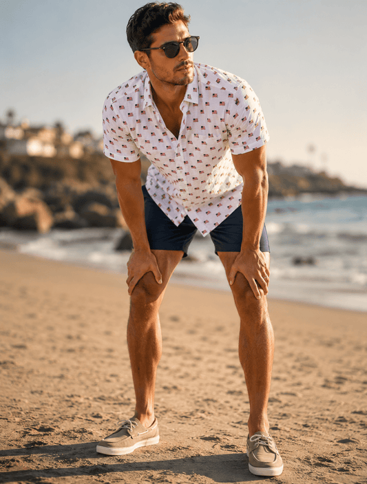 Flag Sea Woven Shirt - White - Buoy & Boat - Short Sleeve Woven - MEDIUM