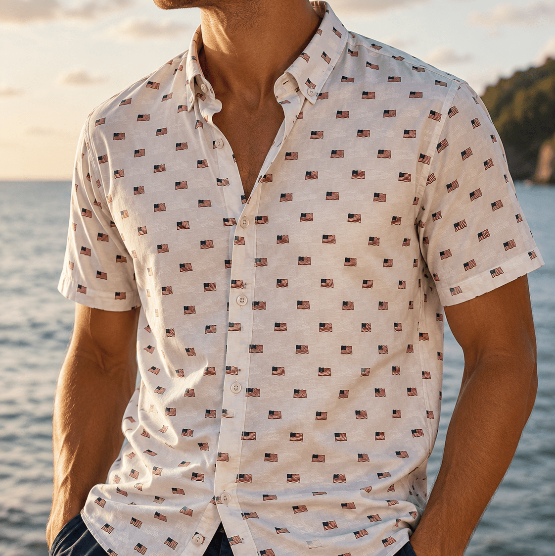 Flag Sea Woven Shirt - White - Buoy & Boat - Short Sleeve Woven - MEDIUM