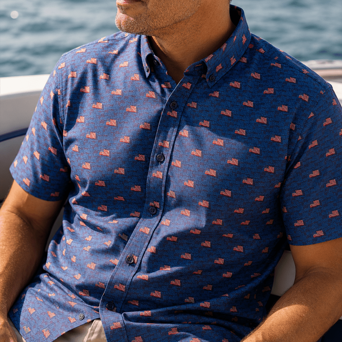 Flag Sea Woven Shirt - Navy - Buoy & Boat - Short Sleeve Woven - MEDIUM