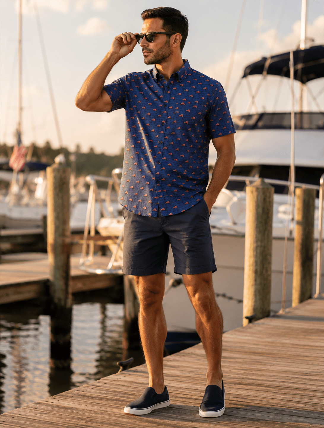 Flag Sea Woven Shirt - Navy - Buoy & Boat - Short Sleeve Woven - MEDIUM
