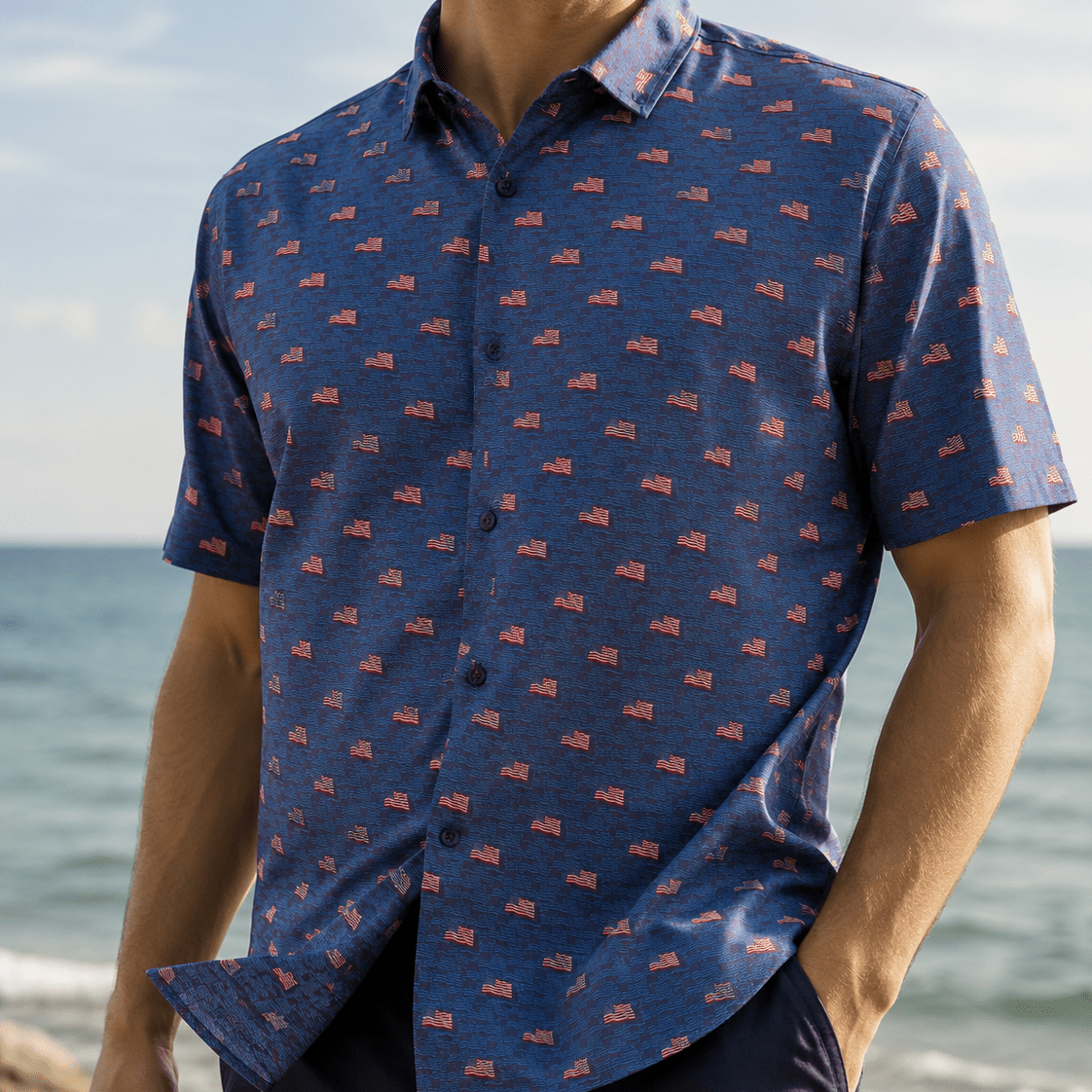 Flag Sea Woven Shirt - Navy - Buoy & Boat - Short Sleeve Woven - MEDIUM