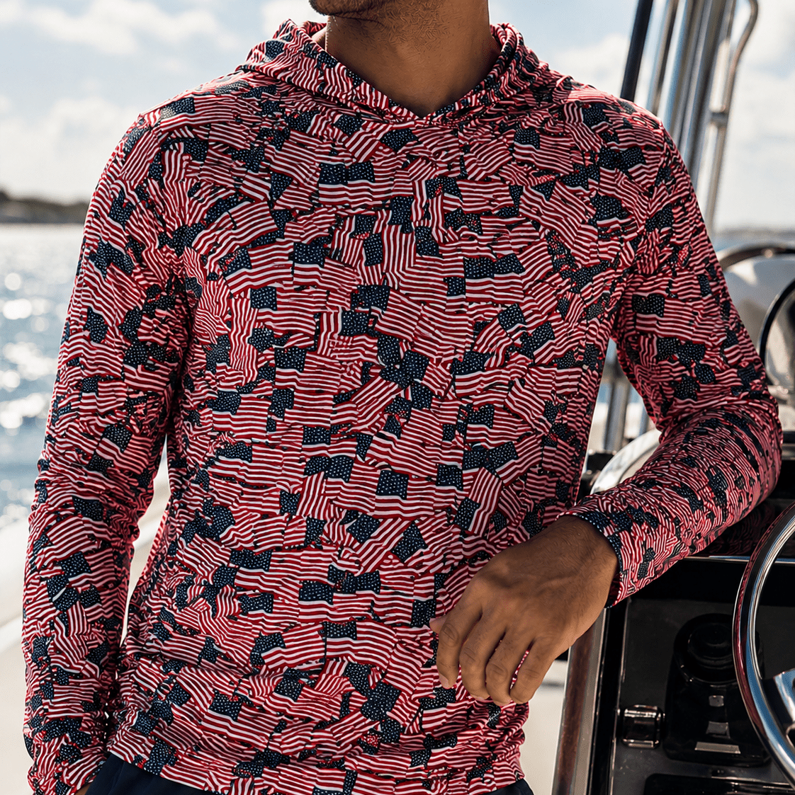 American Flag Hoodie Long Sleeve - Buoy & Boat - Long Sleeve - SMALL