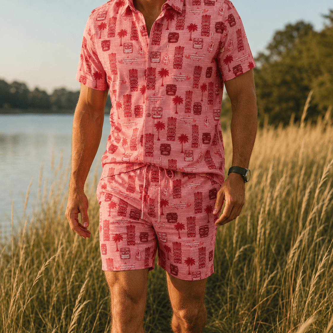 Tiki Totum Woven Shirt - Buoy & Boat - Short Sleeve Woven - coral