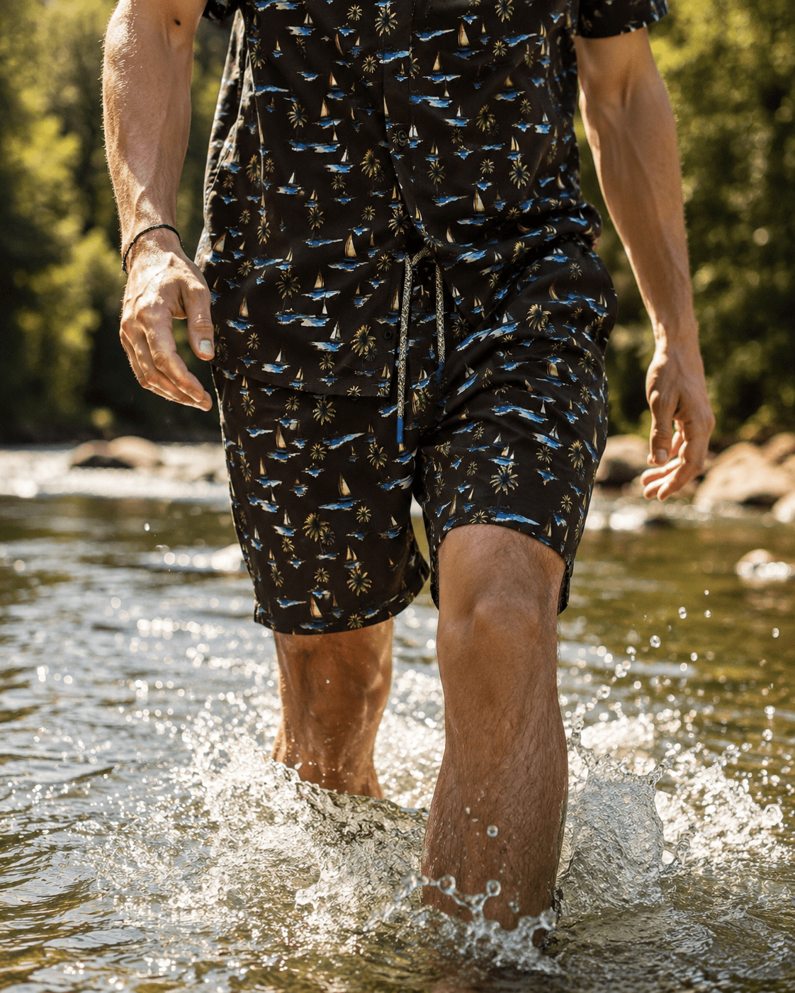 Sail Away Swim Trunks - Buoy & Boat - Swim Trunks - Black