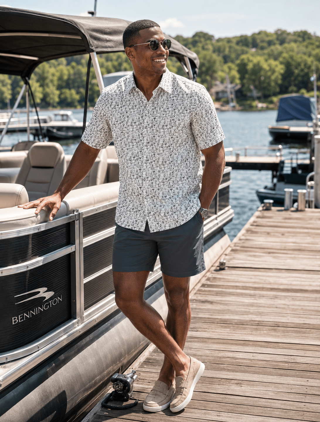 Liquor Bottles Woven Shirt - Buoy & Boat - Short Sleeve Woven - 