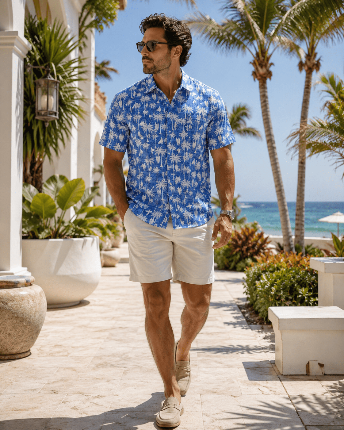 Surf Palm Woven Shirt - Buoy & Boat - Short Sleeve Woven - Blue