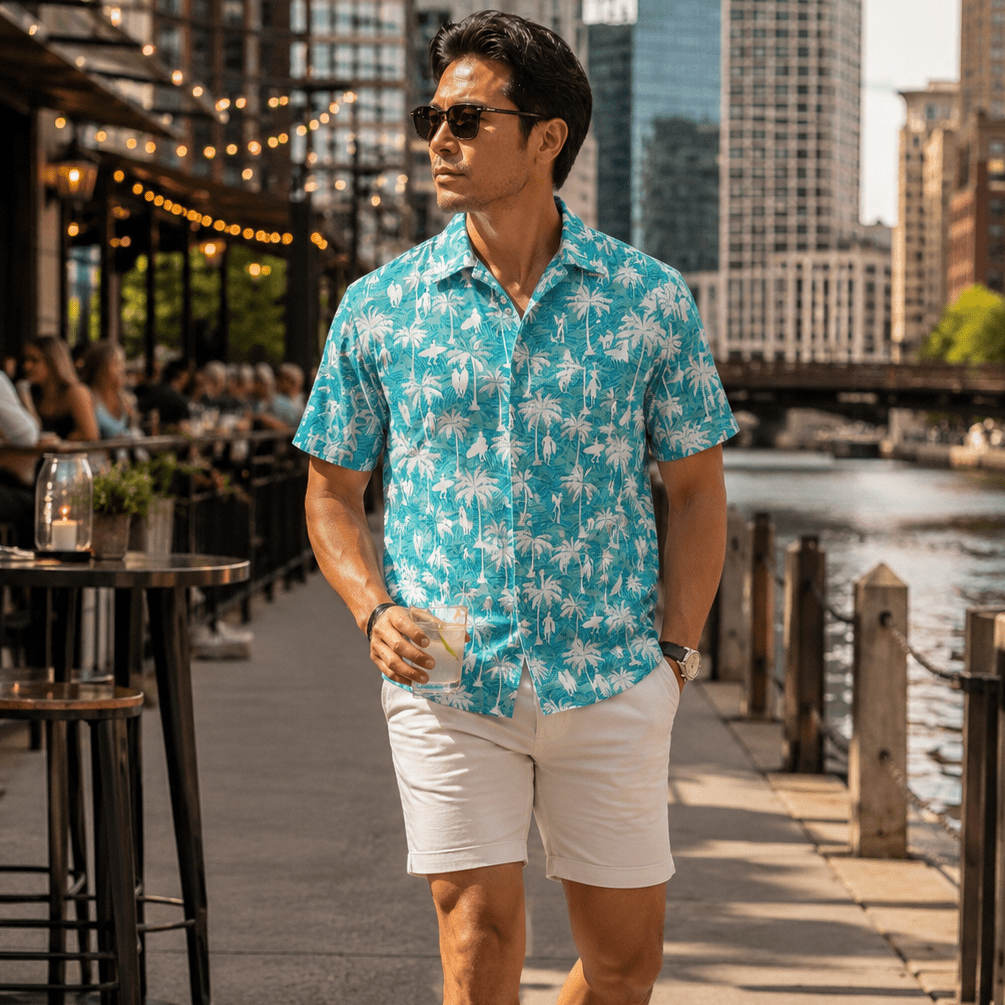 Surf Palm Woven Shirt - Buoy & Boat - Short Sleeve Woven - teal