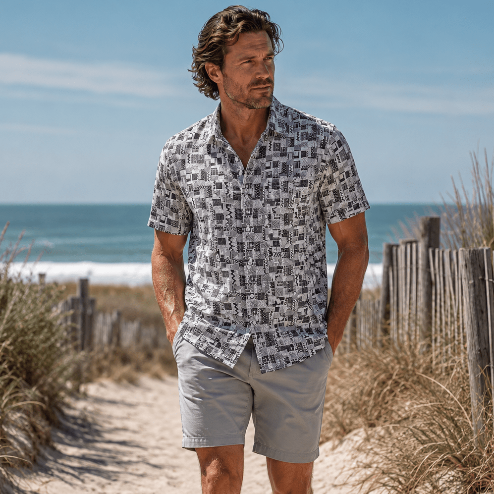 Bluestone Tiles Woven Shirt - Buoy & Boat - Short Sleeve Woven - Gray
