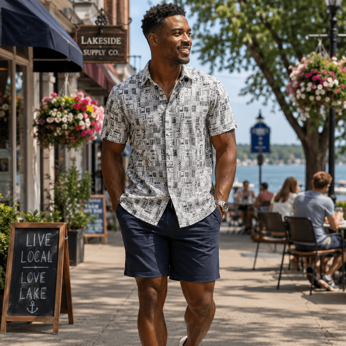 Bluestone Tiles Woven Shirt - Buoy & Boat - Short Sleeve Woven - Gray