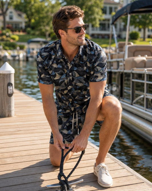 Leaves Layers Cabana Set - Black - Buoy & Boat - Cabana Set - S
