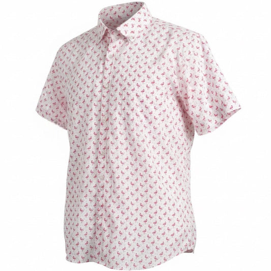 Short-sleeve shirt with a subtle pattern on a white background