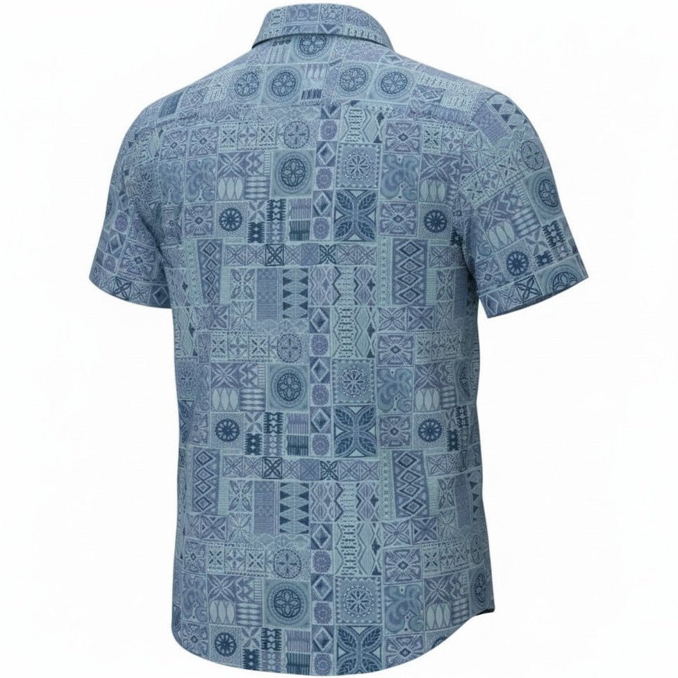 Blue patterned shirt on a white background