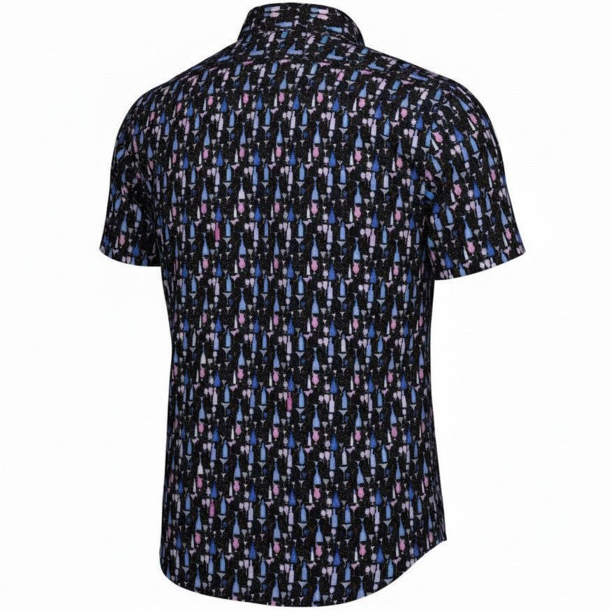 Bottles and Glasses Woven Shirt - Black - Buoy & Boat - Short Sleeve Woven - 