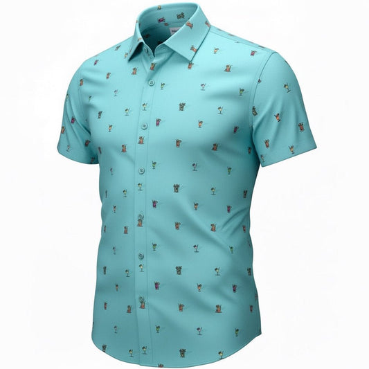 Light blue shirt with small cocktail pattern on a white background