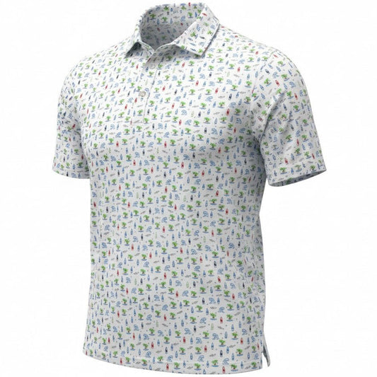 Short-sleeve shirt with a colorful pattern on a white background