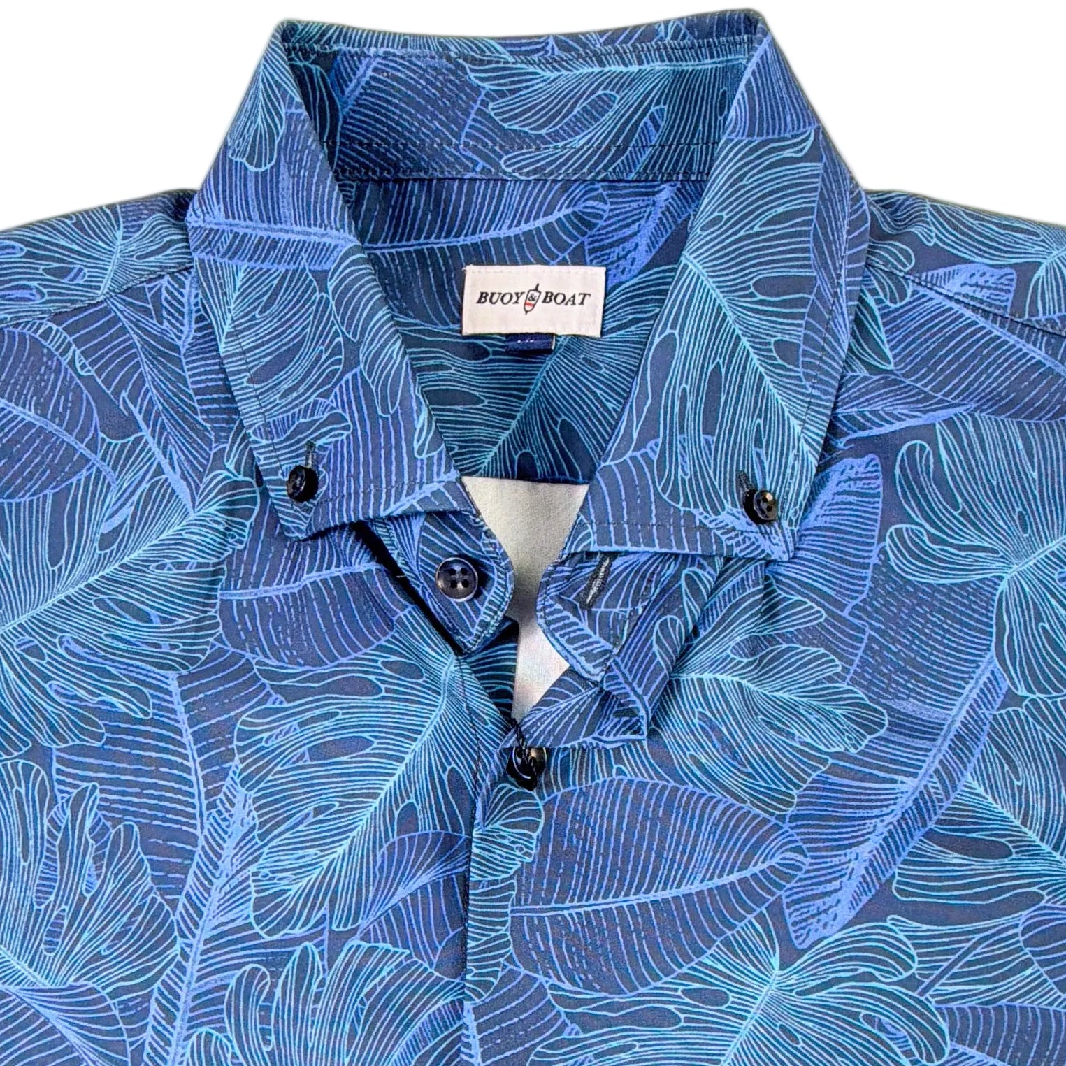 Deep Leaves Woven Shirt - Buoy & Boat - Short Sleeve Woven - Blue