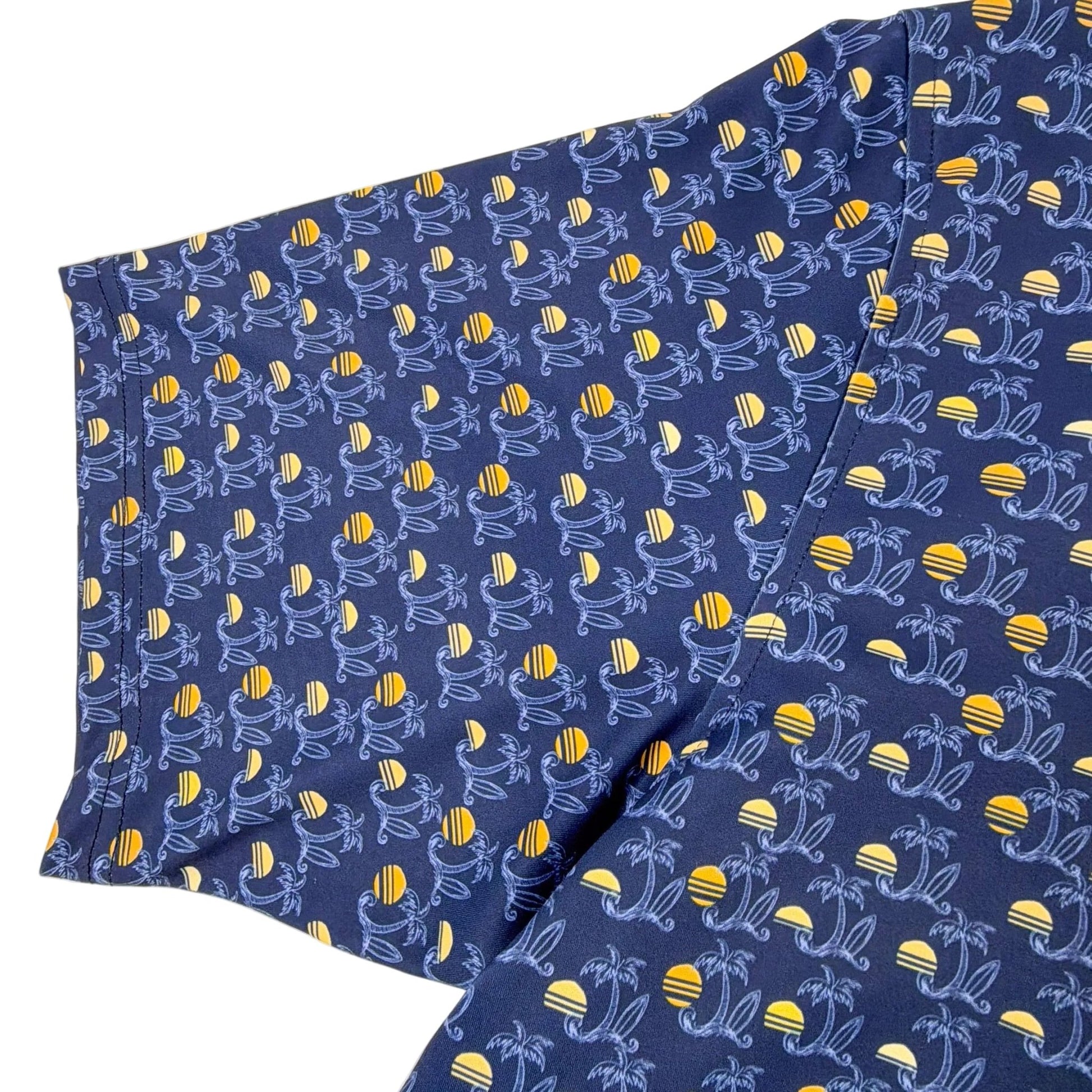 Blue shirt sleeve with sun pattern on a white background