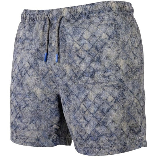 Blue patterned shorts on a white background