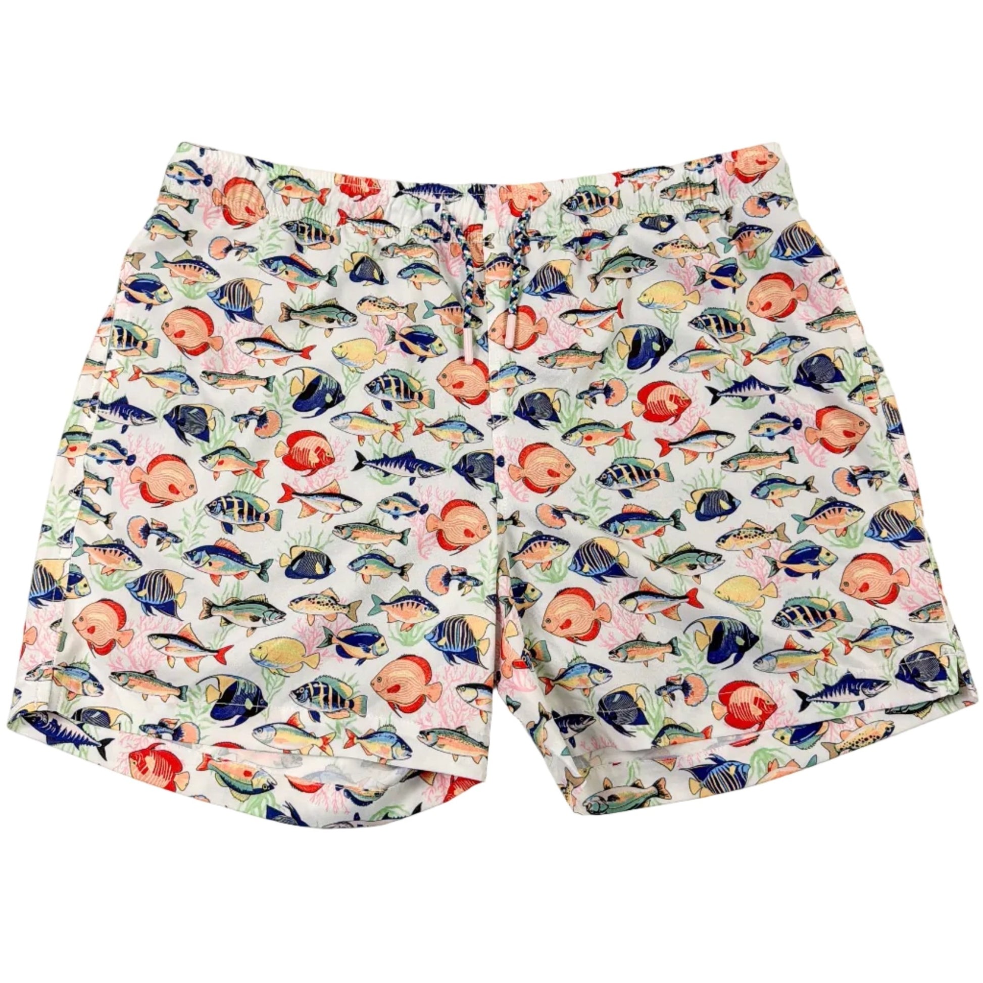 Tropical Fish Swim Trunks - Buoy & Boat - Swim Trunks - White