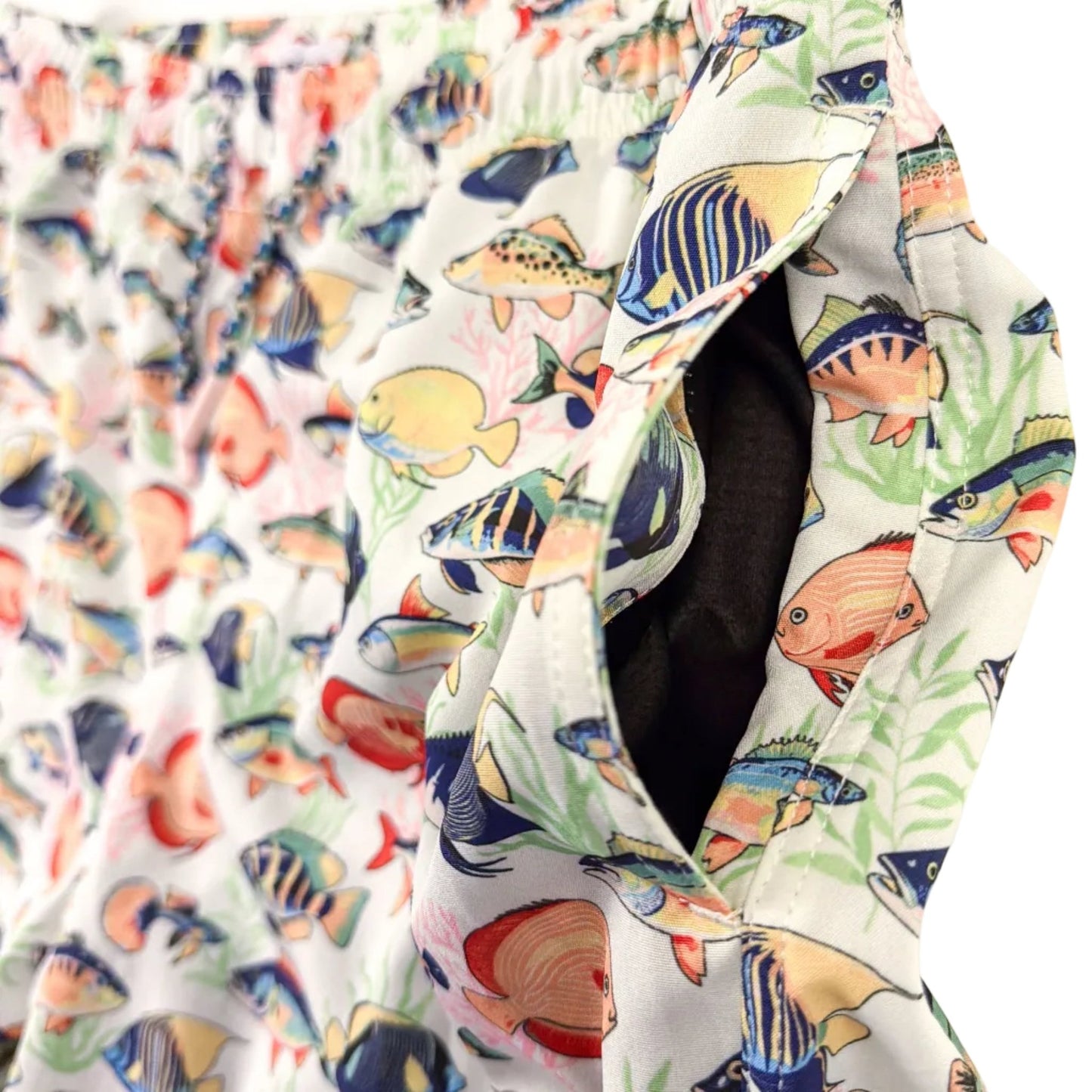 Tropical Fish Swim Trunks - Buoy & Boat - Swim Trunks - White