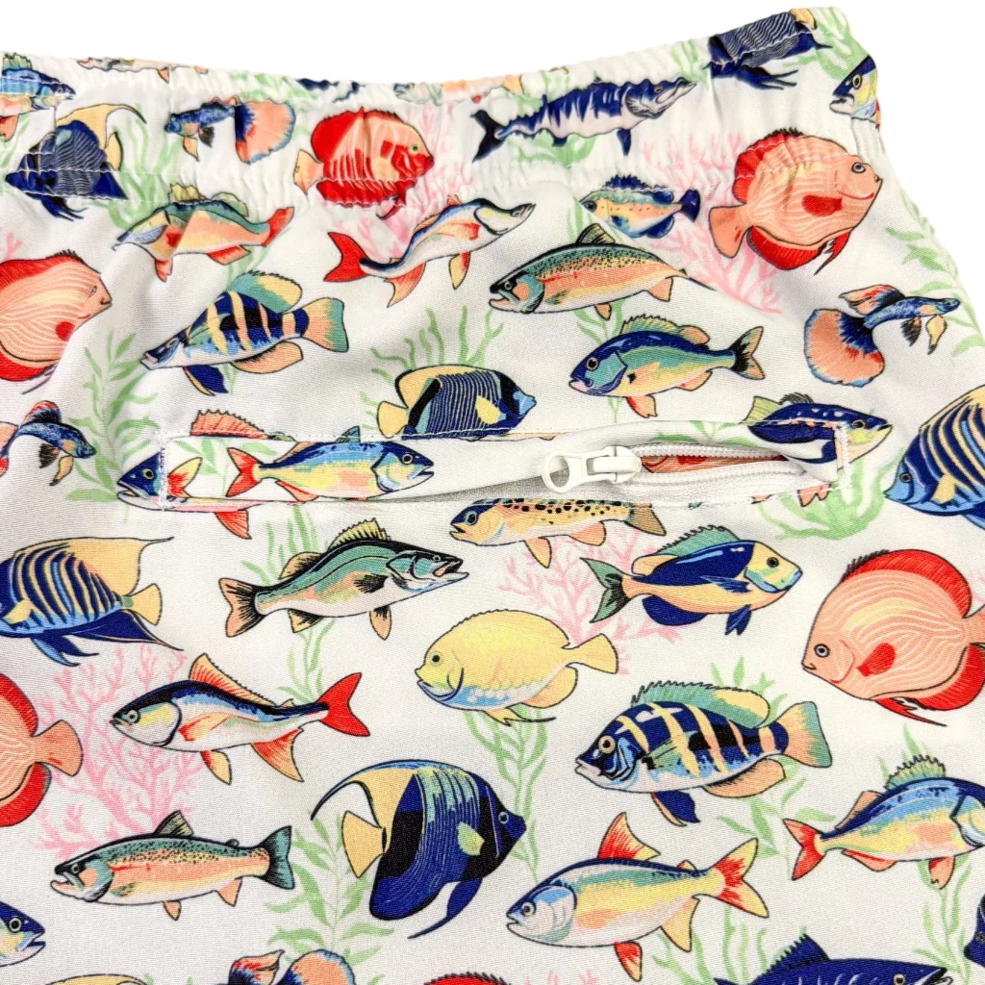 Tropical Fish Swim Trunks - Buoy & Boat - Swim Trunks - White