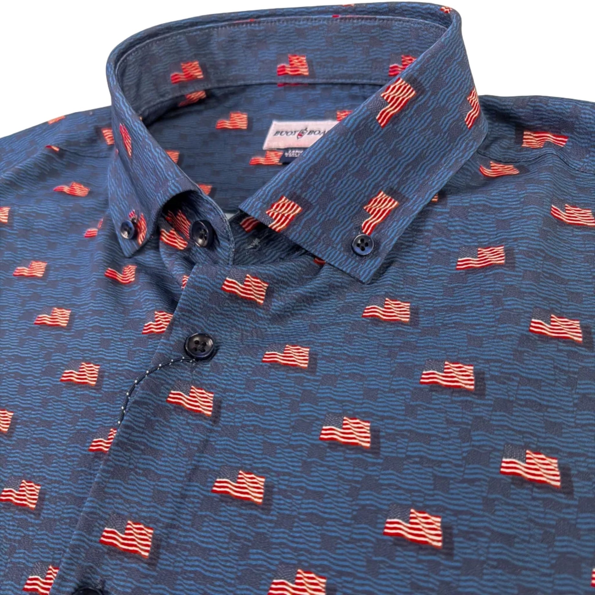 Flag Sea Woven Shirt - Navy - Buoy & Boat - Short Sleeve Woven - MEDIUM