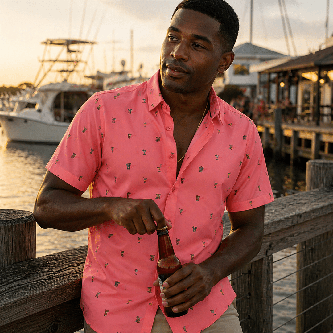 Cocktail Hour Woven Shirt - Buoy & Boat - Short Sleeve Woven - coral