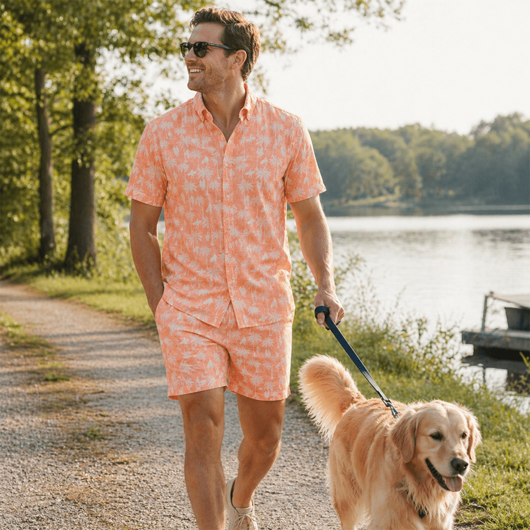 Surf Palm Woven Shirt - Buoy & Boat - Short Sleeve Woven - Peach