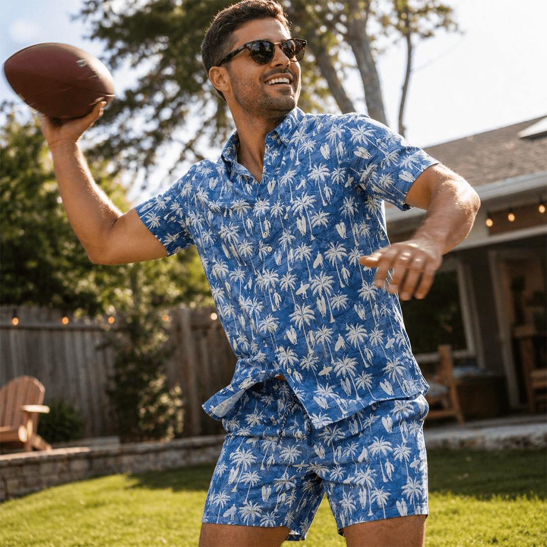 Surf Palm Woven Shirt - Buoy & Boat - Short Sleeve Woven - Blue