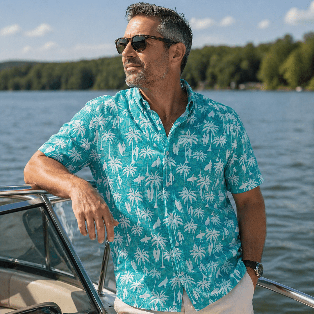 Surf Palm Woven Shirt - Buoy & Boat - Short Sleeve Woven - teal