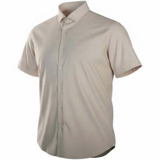 Beige short-sleeve shirt on a white background