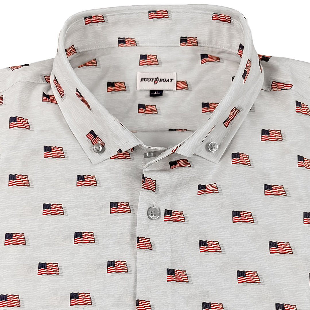 Flag Sea Woven Shirt - White - Buoy & Boat - Short Sleeve Woven - MEDIUM