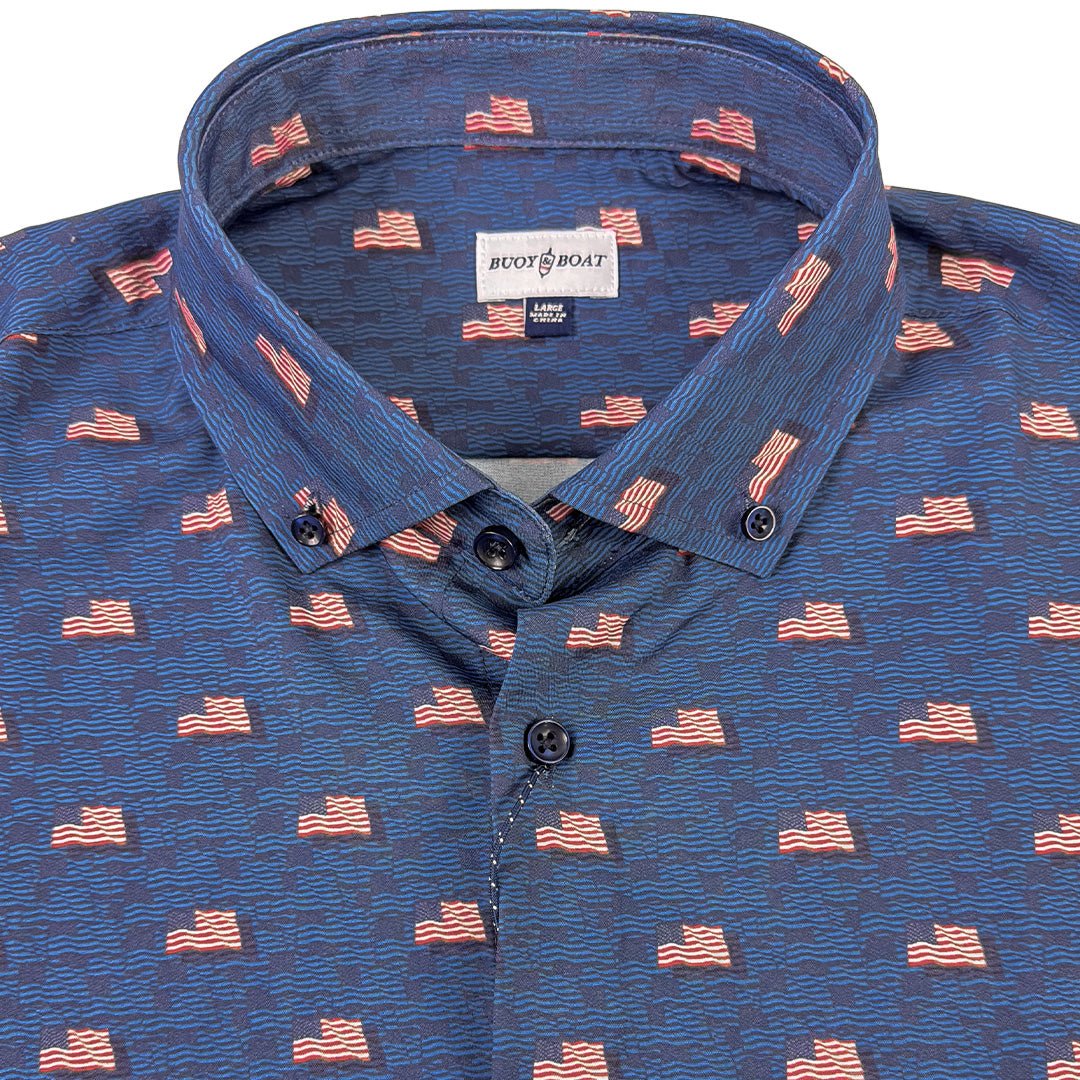 Flag Sea Woven Shirt - Navy - Buoy & Boat - Short Sleeve Woven - MEDIUM
