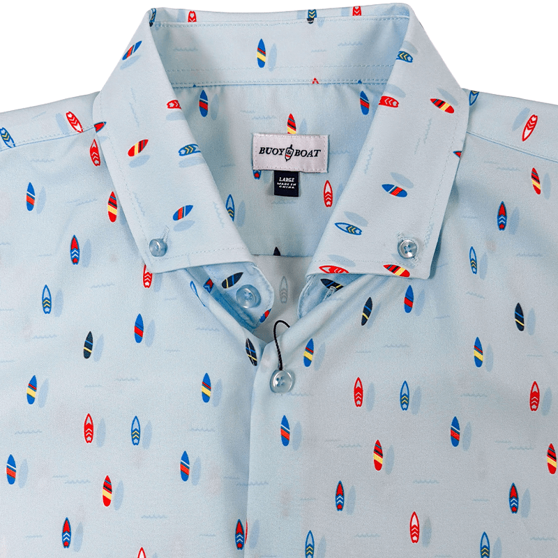 Surfboard Woven Shirt - Buoy & Boat - Short Sleeve Woven - Blue