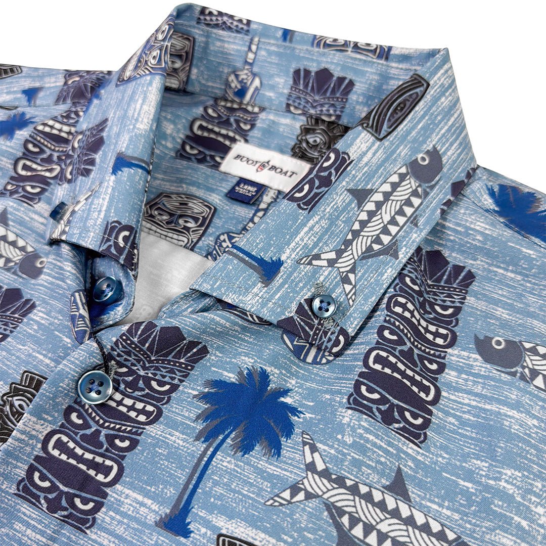 Tiki Totum Woven Shirt - Buoy & Boat - Short Sleeve Woven - blue