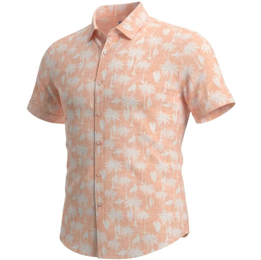 Short-sleeve shirt with a floral pattern on a white background