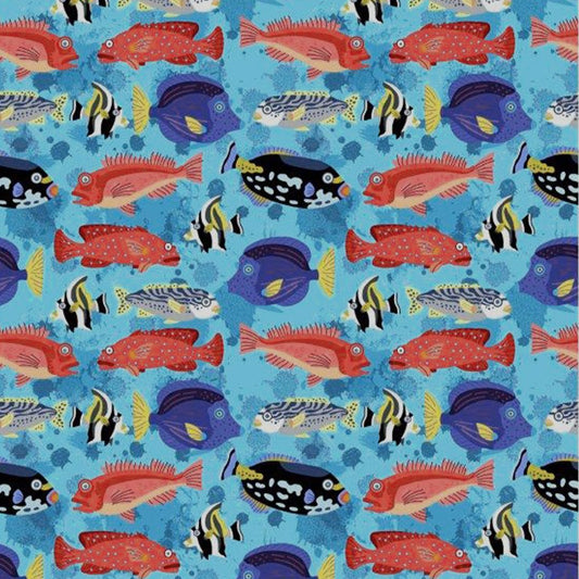 Fishes Woven Shirt - Aqua