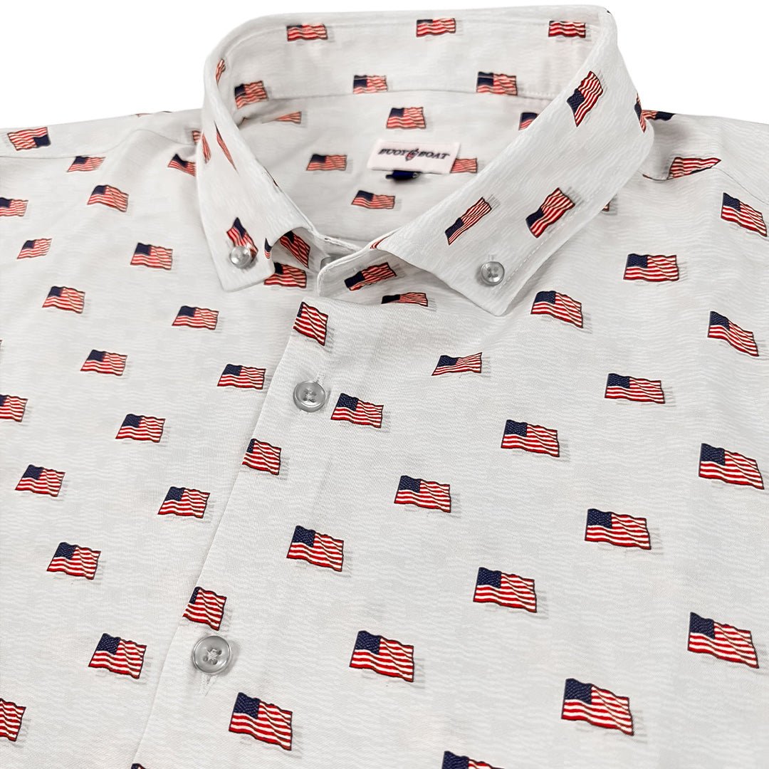 Flag Sea Woven Shirt - White - Buoy & Boat - Short Sleeve Woven - MEDIUM