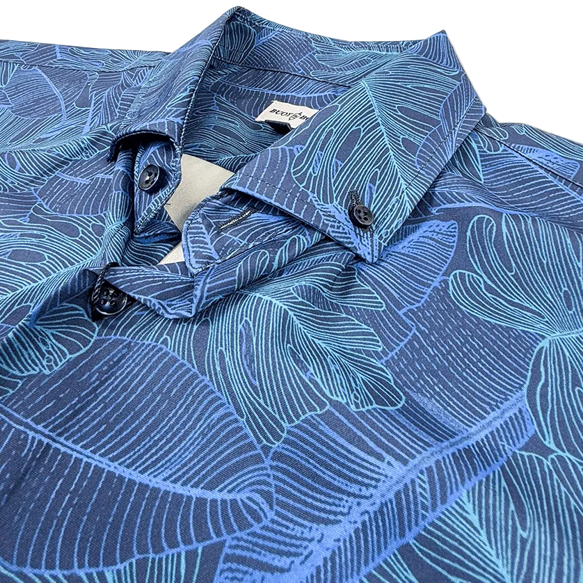 Deep Leaves Woven Shirt - Buoy & Boat - Short Sleeve Woven - Blue