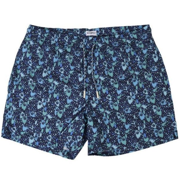 Abstract Fish Swim Trunks - Aqua - Buoy & Boat - Swim Trunks - 