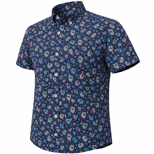 Abstract Fish woven shirt helio short sleeve stretch button-down front view